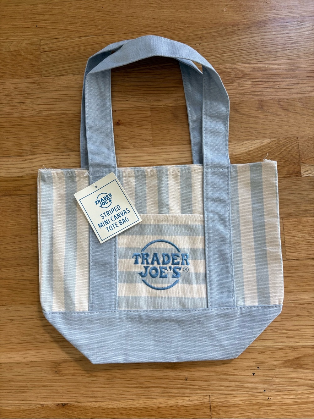 Trader Joe's Blue and Cream Striped Mini Canvas Tote